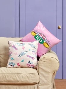 FRIENDS X SHEIN Double-Sided Coffee & Letter Graphic Cushion Cover Without Filler, Gifts - Multicolor - View 4