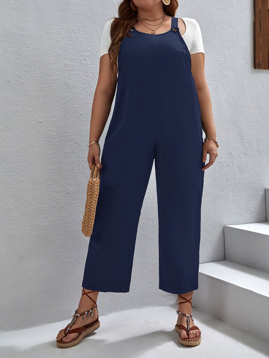 SHEIN LUNE Plus Solid Overall Jumpsuit Without Tee