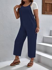 SHEIN LUNE Plus Solid Overall Jumpsuit Without Tee