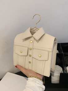 時尚衣服造型鉚釘鏈條斜挎包,附迷你蓋子 - 米色 - 查看 1