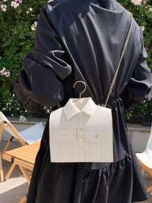 時尚衣服造型鉚釘鏈條斜挎包,附迷你蓋子 - 米色 - 查看 2