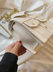 時尚衣服造型鉚釘鏈條斜挎包,附迷你蓋子 - 米色 - 查看 4