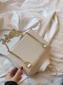 時尚衣服造型鉚釘鏈條斜挎包,附迷你蓋子 - 米色 - 查看 6