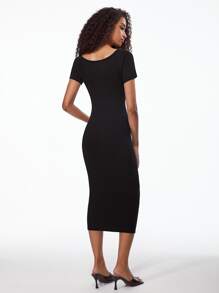 SHEIN BASICS Solid Round Neck Bodycon Dress - Black - View 2