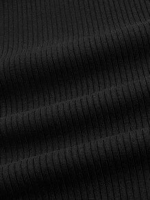 SHEIN BASICS Solid Round Neck Bodycon Dress - Black - View 4