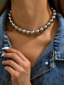 極簡串珠項鏈 - 銀色 - 查看 4