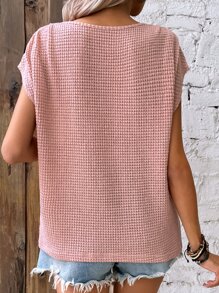 SHEIN LUNE Camiseta unicolor con diseño de botón de manga murciélago - Rosa - Ver 2