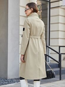 ZIAI 女士拉链立领长袖休闲防风风衣 - 卡其色 - 查看 2