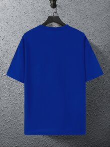 Manfinity Hypemode Oversized Men Cartoon & Slogan Graphic Drop Shoulder T-Shirt - Blue - View 2