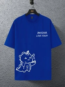 Manfinity Hypemode Oversized Men Cartoon & Slogan Graphic Drop Shoulder T-Shirt - Blue - View 3