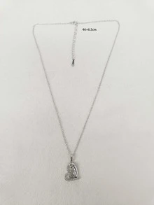 Figure & Cubic Zirconia Decor Heart Charm Necklace - Multicolor - View 4