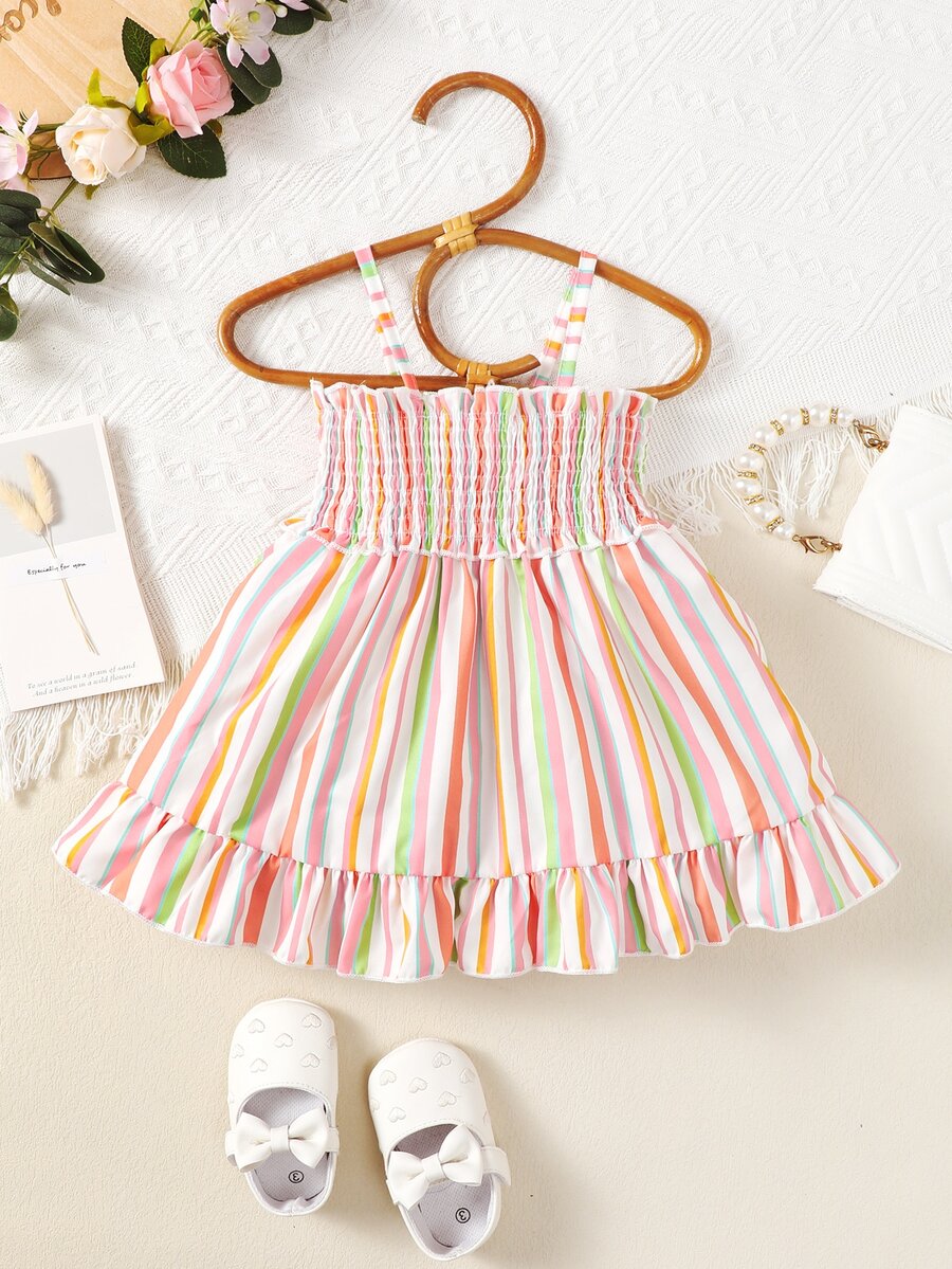 Baby Striped Print Ruffle Hem Cami Dress - Multicolor - View 1