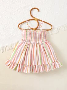 Baby Striped Print Ruffle Hem Cami Dress - Multicolor - View 2