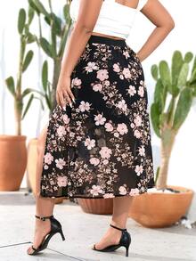 SHEIN Holidaya Plus Floral Print Chiffon Skirt - Multicolor - View 2