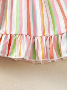 Baby Striped Print Ruffle Hem Cami Dress - Multicolor - View 3