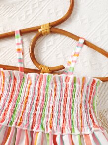 Baby Striped Print Ruffle Hem Cami Dress - Multicolor - View 4
