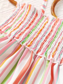 Baby Striped Print Ruffle Hem Cami Dress - Multicolor - View 5