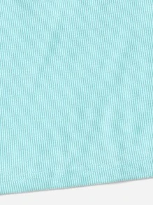 SHEIN EZwear 刺繡海豚和花卉圖案短款背心 - 薄荷藍 - 查看 6