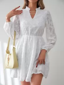 SHEIN Frenchy Đầm viền lá sen màu trơn Thanh lịch - trắng - Xem 3