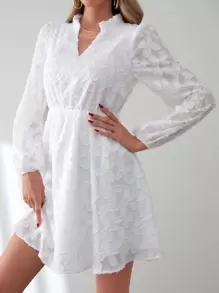 SHEIN Frenchy Đầm viền lá sen màu trơn Thanh lịch - trắng - Xem 2