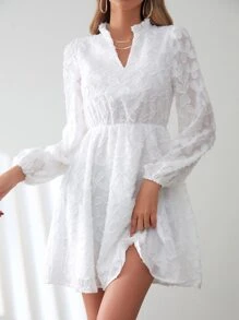 SHEIN Frenchy Đầm viền lá sen màu trơn Thanh lịch - trắng - Xem 1