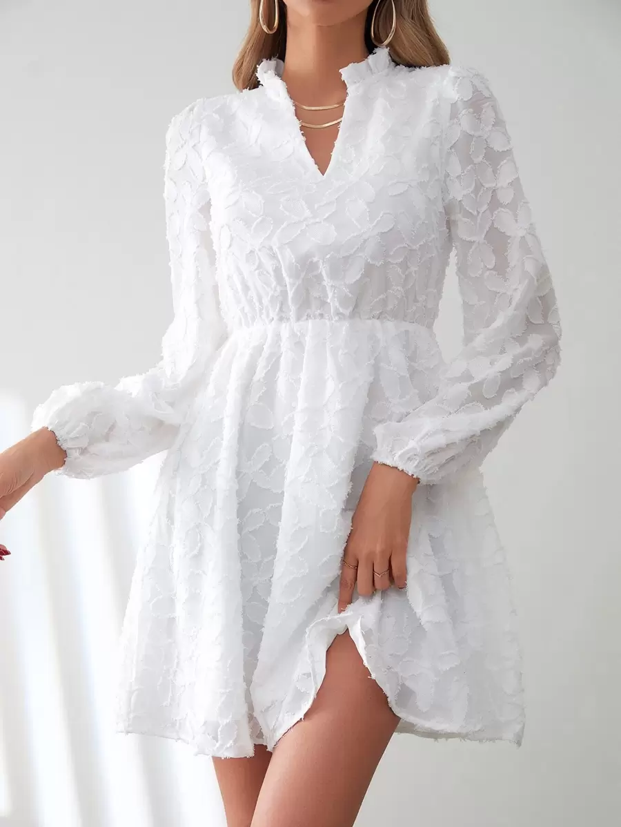 SHEIN Frenchy Đầm viền lá sen màu trơn Thanh lịch - trắng - Xem 1