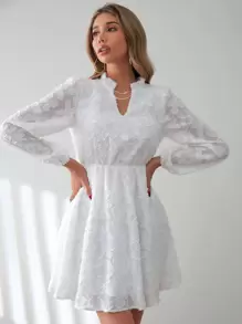 SHEIN Frenchy Đầm viền lá sen màu trơn Thanh lịch - trắng - Xem 4