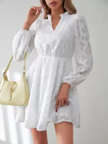 SHEIN Frenchy Đầm viền lá sen màu trơn Thanh lịch - trắng - Xem 6