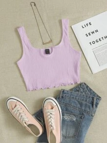 Muchica Notched Neck Rib-knit Crop Tank Top - Lilac Purple - View 1