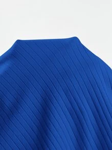 SHEIN EZwear Notch Neck Lettuce Edge Rib-knit Tank Top - Royal Blue - View 3