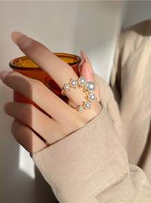 Faux Pearl Decor Ring - Yellow Gold - View 1