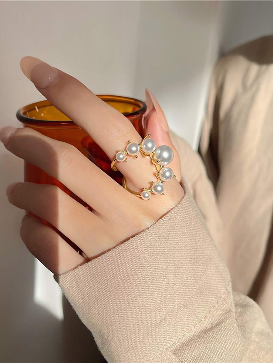 Faux Pearl Decor Ring - Yellow Gold - View 1