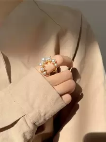 Faux Pearl Decor Ring - Yellow Gold - View 3
