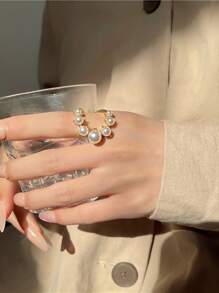 Faux Pearl Decor Ring - Yellow Gold - View 4