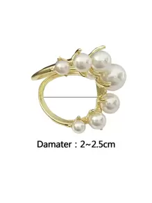 Faux Pearl Decor Ring - Yellow Gold - View 5