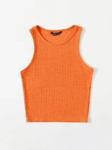 Muchica Neon Orange Solid Rib-knit Tank Top - Orange - View 4
