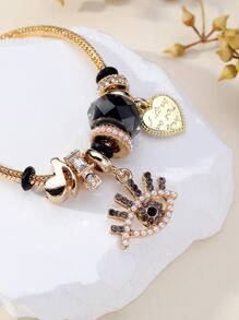 Rhinestone Eye & Heart Charm Bracelet - Yellow Gold - View 2
