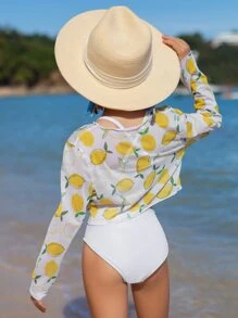 Girls Lemon Print Cover Up - White - View 2