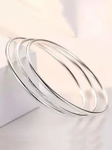 3 件时尚百搭三生三世（三生三世）极简主义三圈手链 - 銀色 - 查看 1
