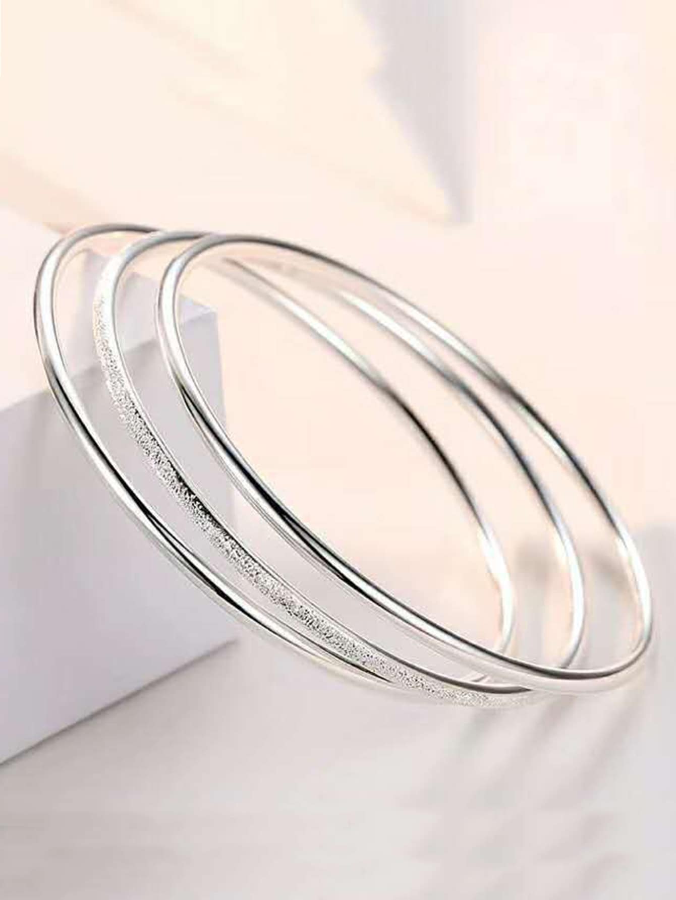 3 件时尚百搭三生三世（三生三世）极简主义三圈手链 - 銀色 - 查看 1