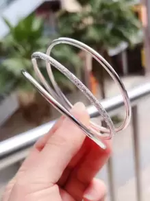 3 件时尚百搭三生三世（三生三世）极简主义三圈手链 - 銀色 - 查看 4