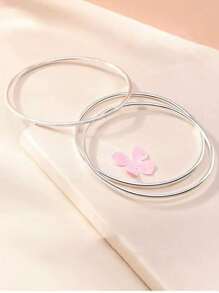 3 件时尚百搭三生三世（三生三世）极简主义三圈手链 - 銀色 - 查看 6