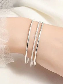 3 件时尚百搭三生三世（三生三世）极简主义三圈手链 - 銀色 - 查看 8