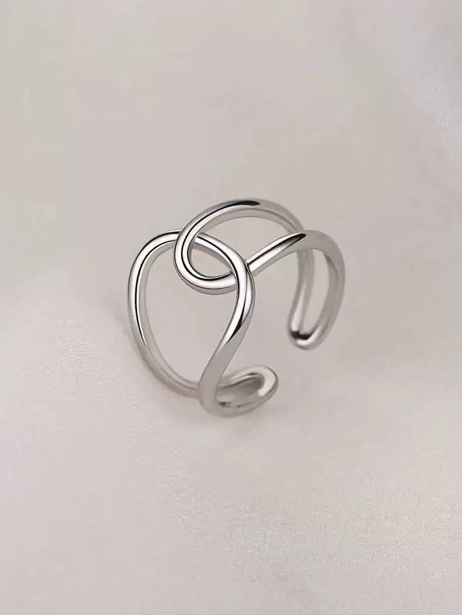 1 件女式不锈钢叶形开口戒指 - 銀色 - 查看 1