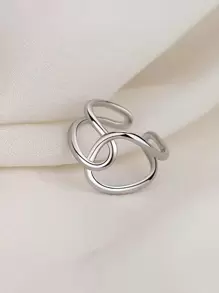 1 件女式不锈钢叶形开口戒指 - 銀色 - 查看 2