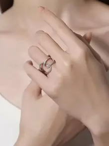 1 件女式不锈钢叶形开口戒指 - 銀色 - 查看 3