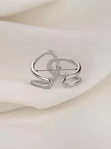 1 件女式不锈钢叶形开口戒指 - 銀色 - 查看 5