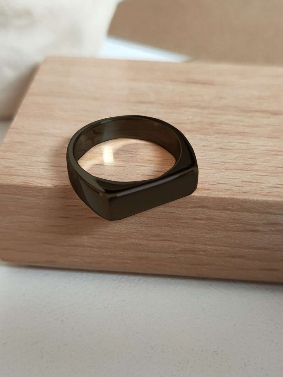 Fashionable And Popular Men's Stainless Steel Rectangle Decor Ring For Jewelry Gift And For A Stylish Look - Black - View 1