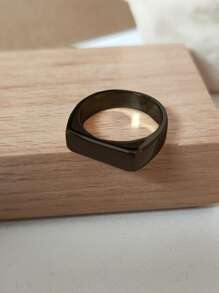 Fashionable And Popular Men's Stainless Steel Rectangle Decor Ring For Jewelry Gift And For A Stylish Look - Black - View 2