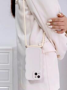 Keychain,Lanyard Crossbody Phone Case Crossbody Plain Phone Case With Lanyard Compatible With Apple IPhone 15/15Pro - Beige - View 2